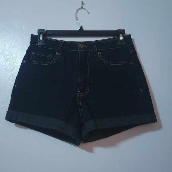 Forever 21 Women's Size 26 Denim High Rise Shorts Dark Wash Rolled Cuff Summer - Picture 1 of 8